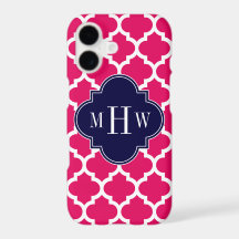 Raspberry Wht Moroccan #5 Navy 3 Initial Monogram