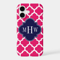 Raspberry Wht Moroccan #5 Navy 3 Initial Monogram