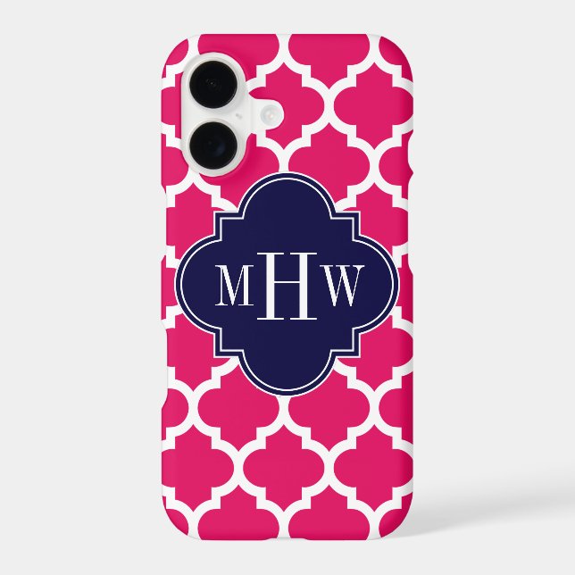 Raspberry Wht Moroccan #5 Navy 3 Initial Monogram (Back)