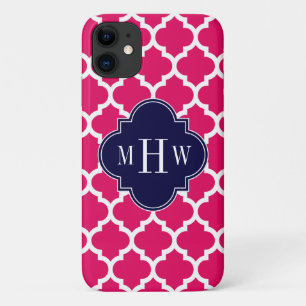 Raspberry Wht Moroccan #5 Navy 3 Initial Monogram iPhone 11 Case