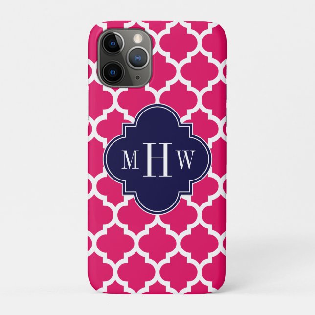 Raspberry Wht Moroccan #5 Navy 3 Initial Monogram Case-Mate iPhone Case (Back)