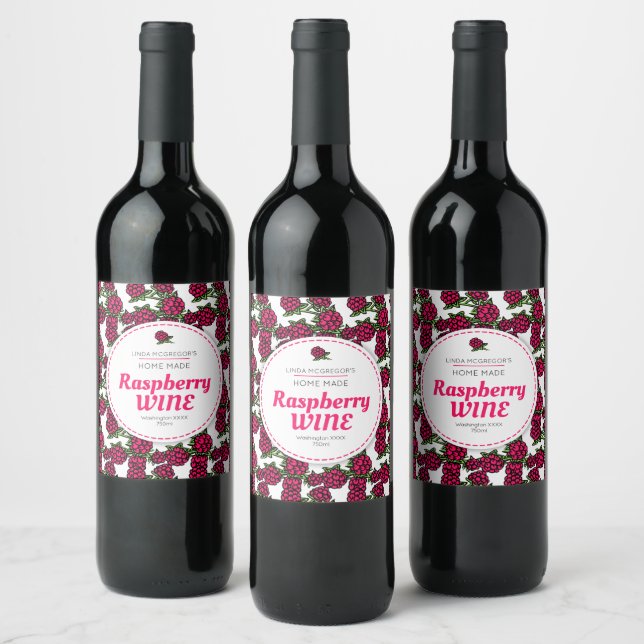 Raspberry wine drawing of raspberries wine label (Bottles)