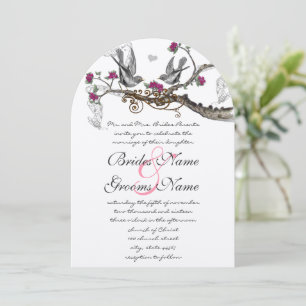 Raspberry Wine Vintage Birds Wedding Invitation