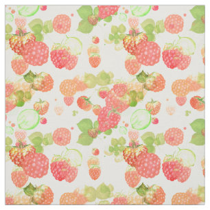 Raspberry with Leaves Pattern Fabric
