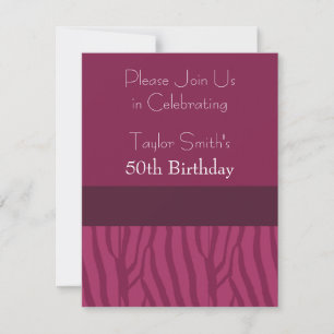 Raspberry Zebra Pattern Birthday Invitation
