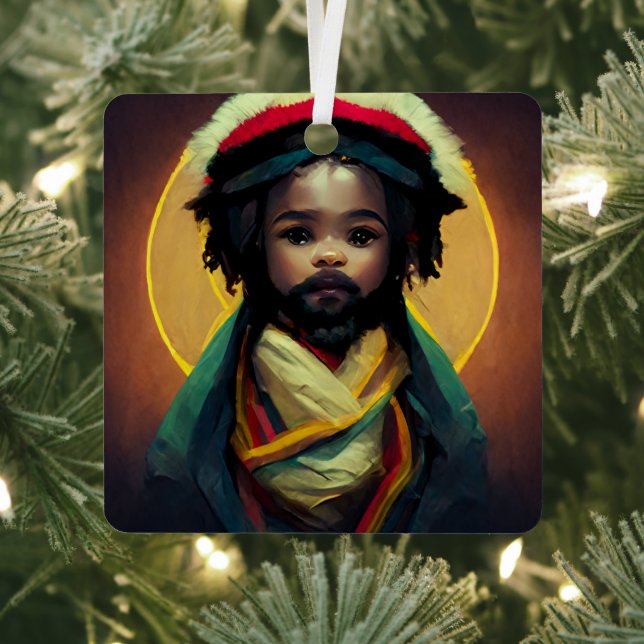 Rasta Baby Jesus Metal Tree Decoration (Insitu)