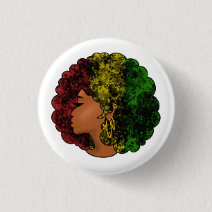 Rasta black girl woman afro red yellow green 3 cm round badge