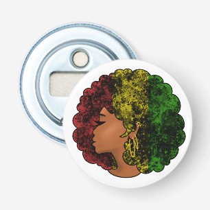 Rasta black girl woman afro red yellow green bottle opener
