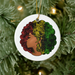 Rasta black girl woman afro red yellow green ceramic tree decoration