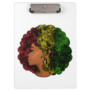 Rasta black girl woman afro red yellow green clipboard