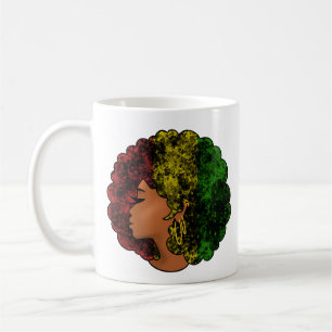 Rasta black girl woman afro red yellow green coffee mug