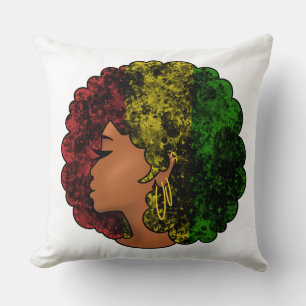 Rasta black girl woman afro red yellow green cushion