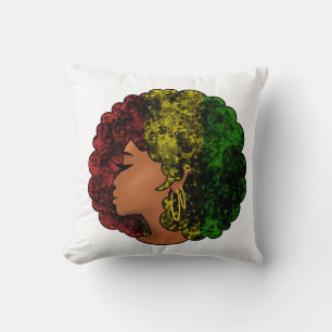 Rasta black girl woman afro red yellow green  cushion