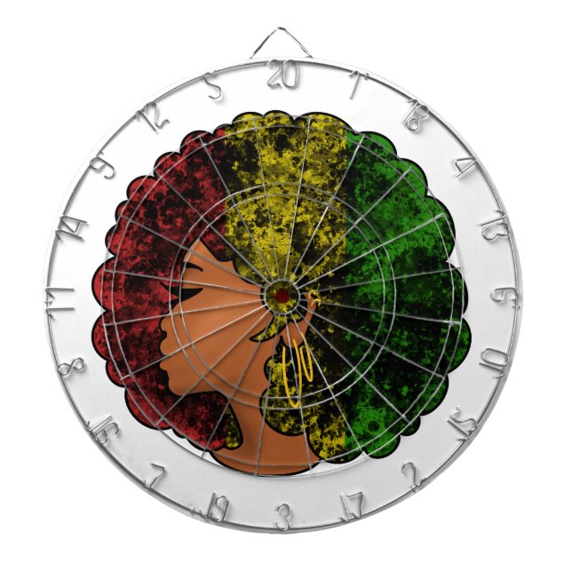 Rasta black girl woman afro red yellow green  dartboard (Front)