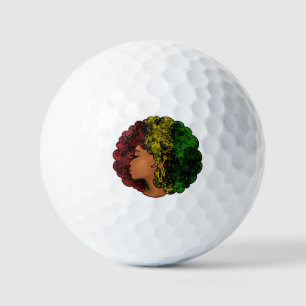 Rasta black girl woman afro red yellow green  golf balls