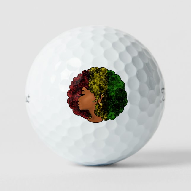 Rasta black girl woman afro red yellow green  golf balls (Front)