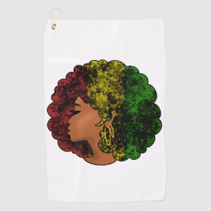 Rasta black girl woman afro red yellow green  golf towel