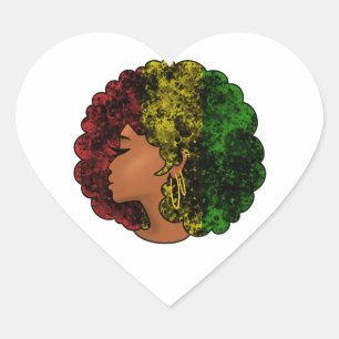 Rasta black girl woman afro red yellow green heart sticker