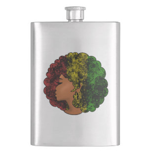 Rasta black girl woman afro red yellow green hip flask