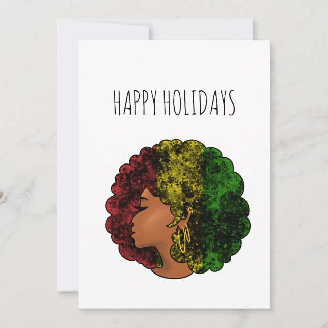 Rasta black girl woman afro red yellow green  holiday card (Front)