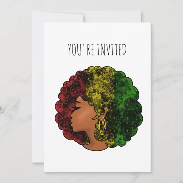 Rasta black girl woman afro red yellow green  invitation (Front)