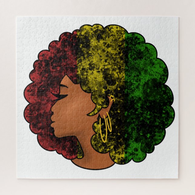 Rasta black girl woman afro red yellow green  jigsaw puzzle (Vertical)