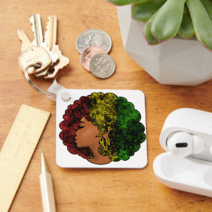Rasta black girl woman afro red yellow green  key ring