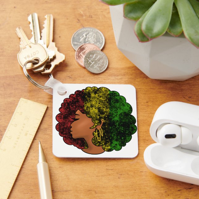 Rasta black girl woman afro red yellow green  key ring (Desk)