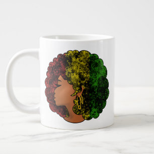 Rasta black girl woman afro red yellow green large coffee mug