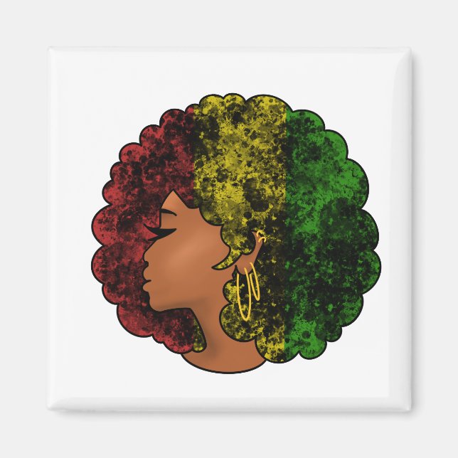 Rasta black girl woman afro red yellow green  magnet (Front)