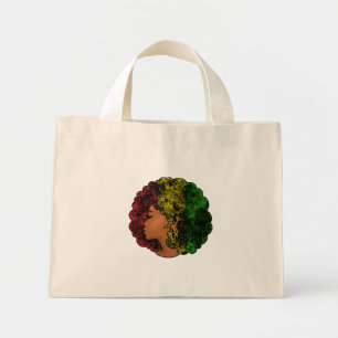 Rasta black girl woman afro red yellow green mini tote bag