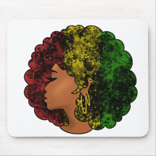 Rasta black girl woman afro red yellow green mouse mat