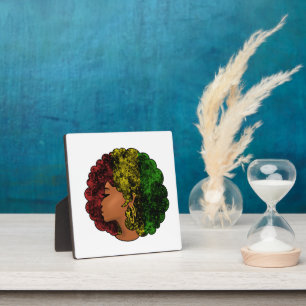 Rasta black girl woman afro red yellow green plaque