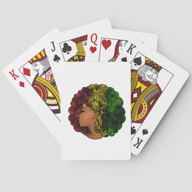 Rasta black girl woman afro red yellow green  playing cards (Back)