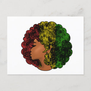 Rasta black girl woman afro red yellow green  postcard