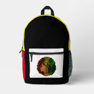 Rasta black girl woman afro red yellow green printed backpack