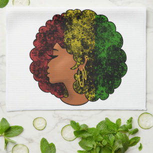 Rasta black girl woman afro red yellow green tea towel