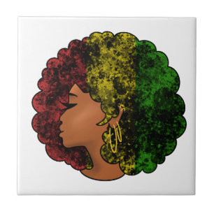 Rasta black girl woman afro red yellow green  tile