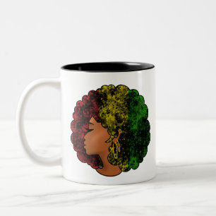 Rasta black girl woman afro red yellow green Two-Tone coffee mug