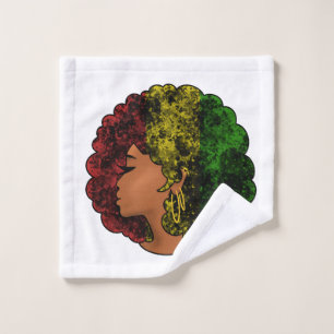 Rasta black girl woman afro red yellow green  wash cloth