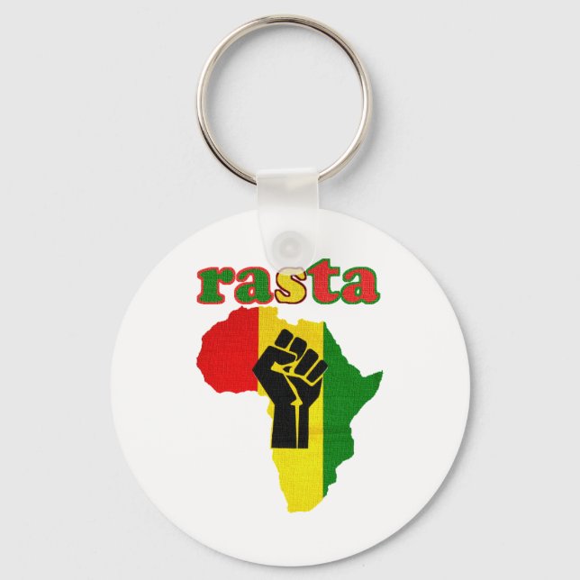 Rasta Black Power Fist over Africa Key Ring (Front)