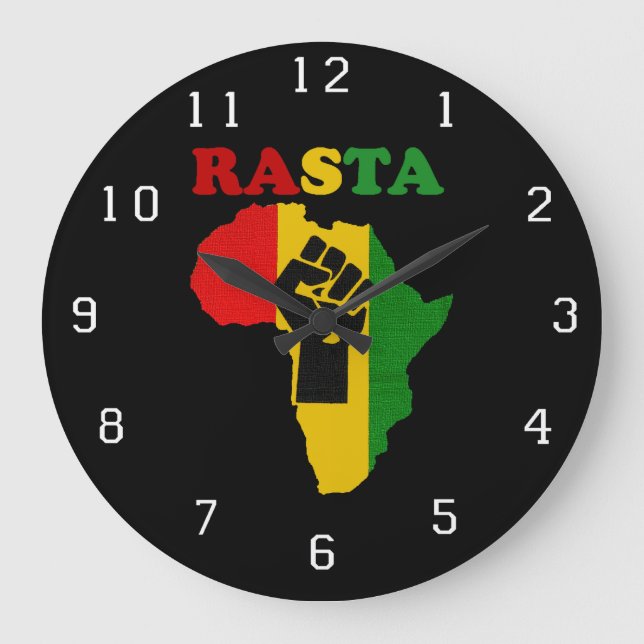 Rasta Black Power Fist over Africa. Large Clock (Front)