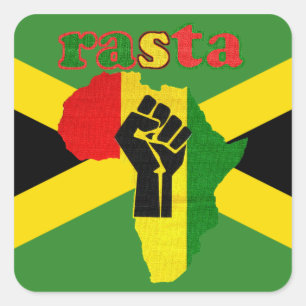 Rasta Black Power Fist Over Africa Square Sticker