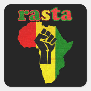 Rasta Black Power Fist over Africa Square Sticker