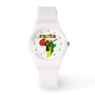 Rasta, Black Power Fist over Africa White Watch