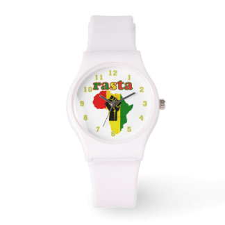 Rasta,  Black Power Fist over Africa White   Watch