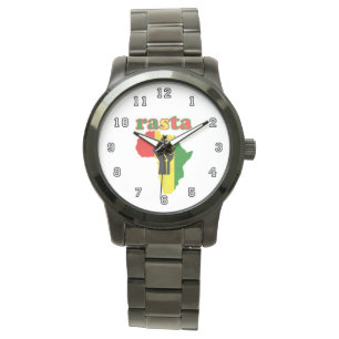 Rasta,  Black Power Fist over Africa White Watch