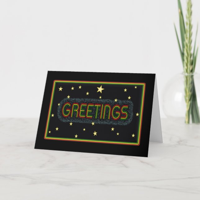 Rasta Colour Bold text 'Greetings' card (Front)