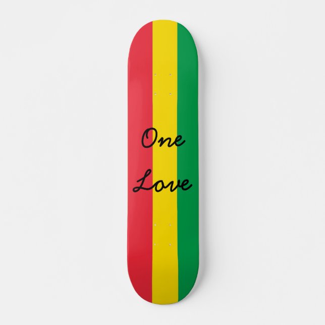 Rasta Colour Green Yellow Red Flag Stripes One Lov Skateboard (Front)