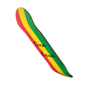 Rasta Colour Green Yellow Red Flag Stripes One Lov Skateboard